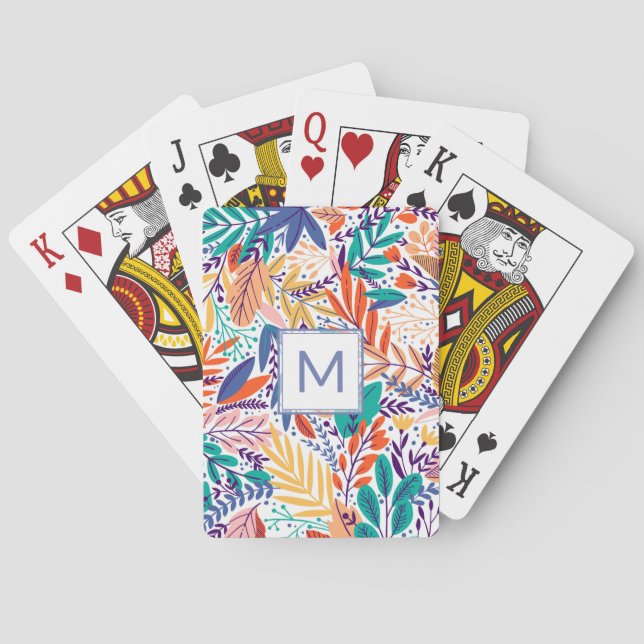 Baralho Flores bonito De Monograma Roxo, Monograma, Mola (Verso)