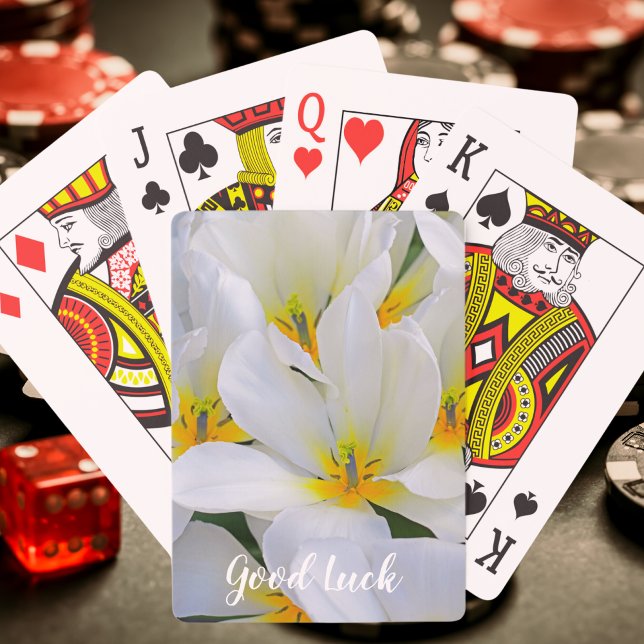 Baralho Flores brancas e amarelas - Boa sorte (White and yellow flowers good luck playing cards)