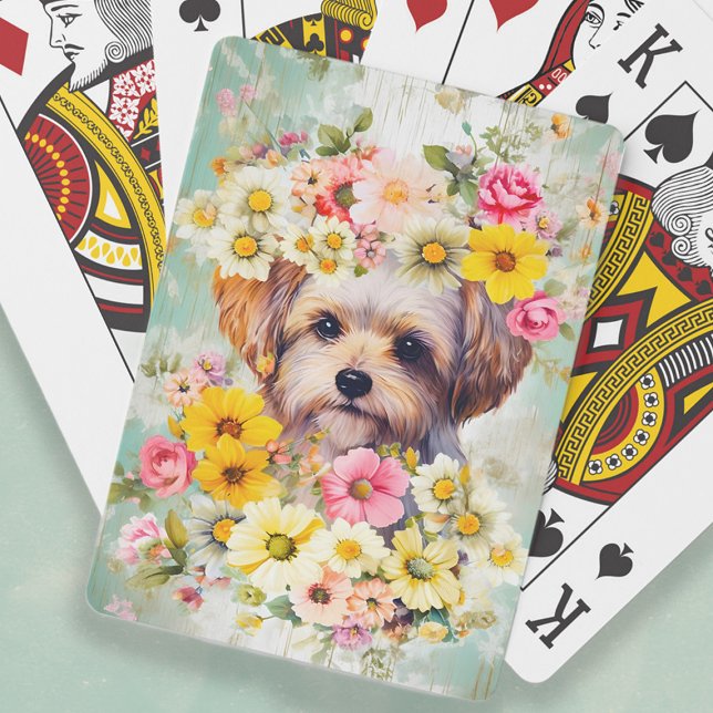 Baralho Flores De Cachorro Maltesas Chiques (Maltese dog shabby chic floral playing cards)