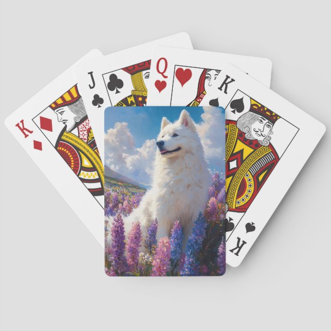 Baralho Flores De Lupina Púrpura De Cão Samojado (Verso)