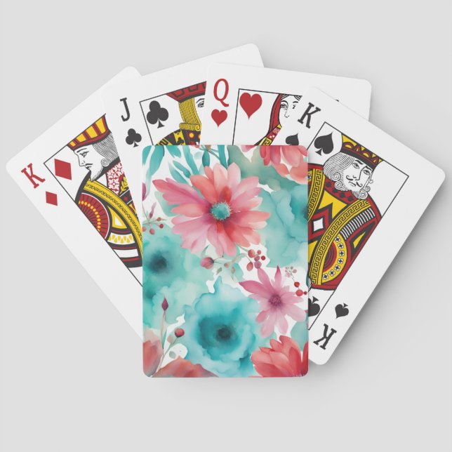 Baralho Flores de Mola de Cor Vermelha azul-turquesa (Verso)
