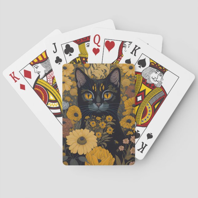 Baralho Flores de Vintagem Amarelo-Gato Preto (Verso)