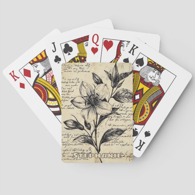 Baralho Flores Marrom Antigo Caligrafia Pergaminho (Verso)