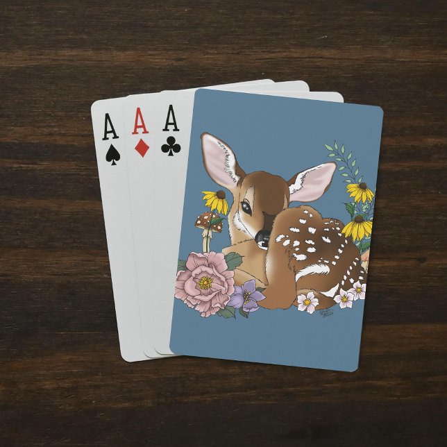 Baralho Flores Silvestres Fofas Corça Azul Bebê Deer Flore (Criador carregado)