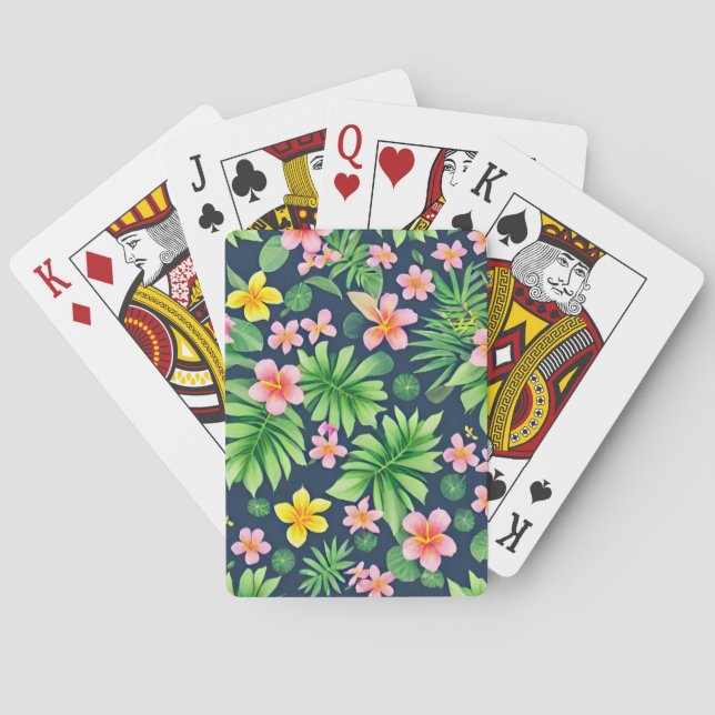 Baralho Flores tropicais e padrão de folhas (Verso)