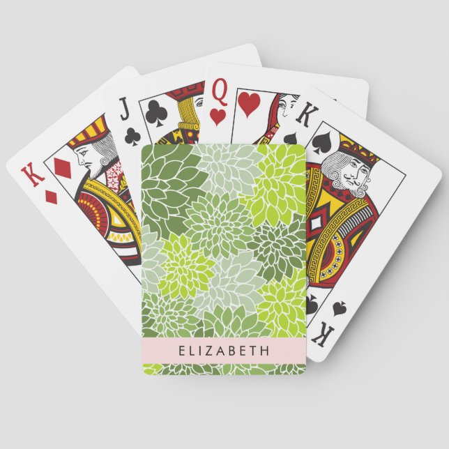 Baralho Flores Verdes Dahlia, Padrão Floral, Seu Nome (Verso)