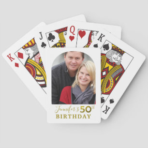 Baralho Foto da Festa de aniversário Dourada Glitter 50th