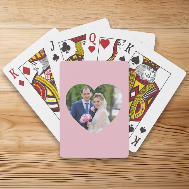 Baralho Foto De Casamento Em Forma De Coração, Rosa (Heart Shaped Wedding Photo Pink Poker Cards)