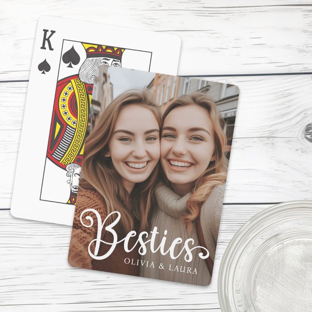 Baralho Foto de melhores amigos nomes personalizados (Besties best friends custom names photo playing cards)