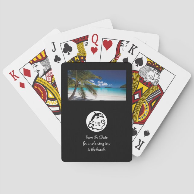 Baralho Foto de Monograma de Silhueta de Golfinho Preto (Verso)