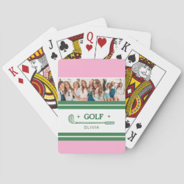 Baralho Foto do amante de golfe verde e rosa com nome pers