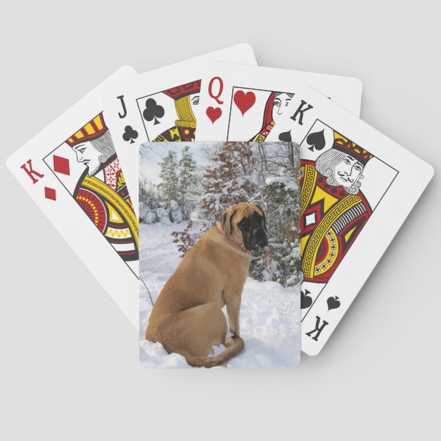 Baralho Foto do cão Mastiff Inglês "Snow Pose" (Verso)