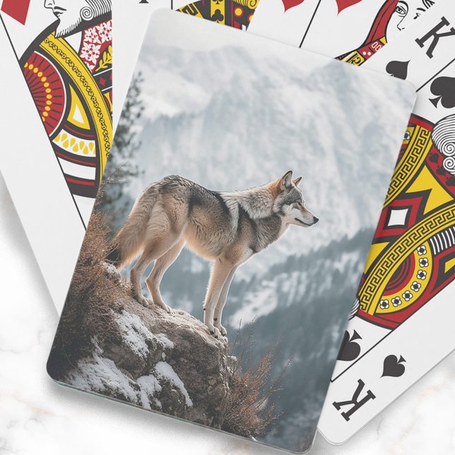 Baralho Foto do Lobo Cinzento Montanhas Neve (Gray wolf on a snow-covered mountain playing cards)