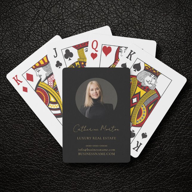 Baralho Foto Dourada Chic Chic Black, Imobiliária De Luxo (Luxury Business Poker Cards With Black and Gold Script and Photo)