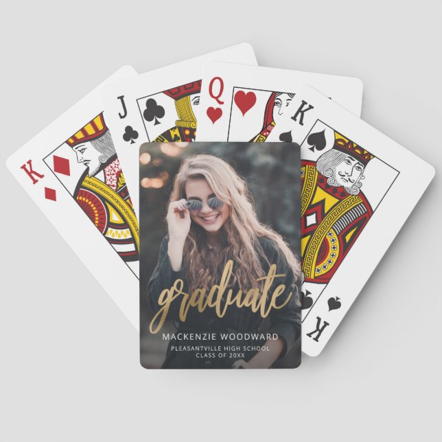 Baralho Foto Personalizada Graduação Script Dourado (Verso)