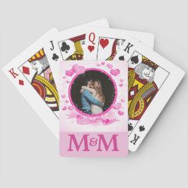 Baralho Foto personalizada Monograma Corações Cor-de-Rosa