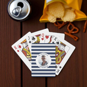 Baralho Foto Personalizada Striped Azul Náutico Divertida