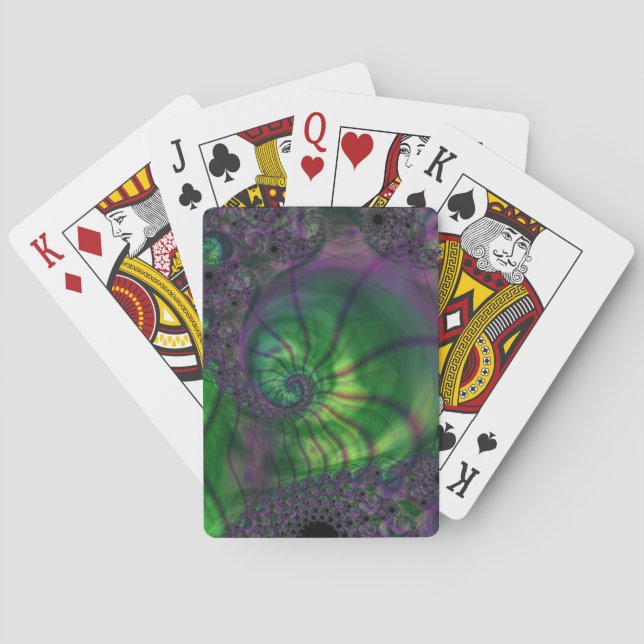Baralho Fractal com Espiral Verde e Roxo (Verso)