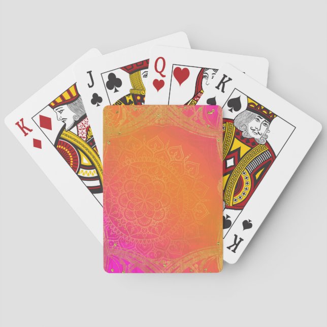Baralho Fúcsia Rosa Laranja e Dourado Glam Mandala Indiano (Verso)