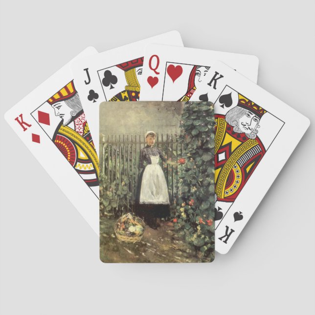 Baralho Garota com cesta de vegetais em um jardim (Verso)