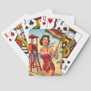 Baralho Garota Salvavidas de Praia Vintage Pin Up
