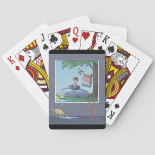 Baralho Garoto na piscina das crianças jogando cartas