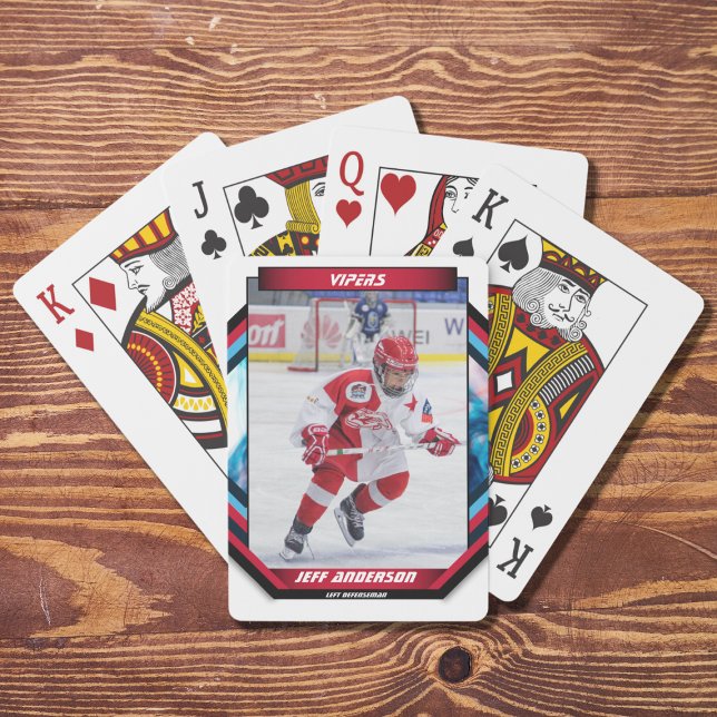 Baralho Gatilho De Hóquei No Gelo Em Legal Personalidade V (Capture the excitement of the ice hockey sport with this dynamic and customizable red,black cards)