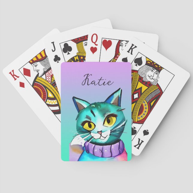 Baralho Gatinho Azul Fofo Personalizado (Verso)
