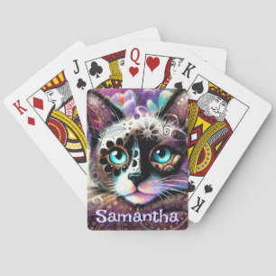 Baralho Gatinho Branco Siamês Gato Crocus Floral Personali