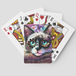 Baralho Gatinho Siamês Gato Crocus Floral Purple Teal Whit