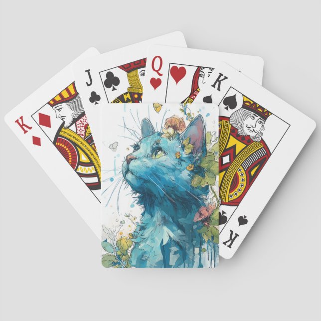 Baralho Gato Azul com Flores (Verso)