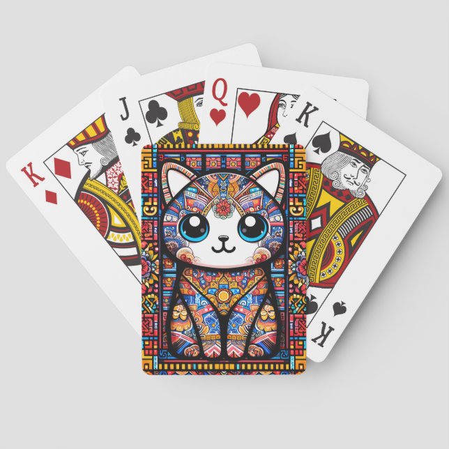 Baralho Gato Bonito com Charme de Padrão Tradicional (Verso)