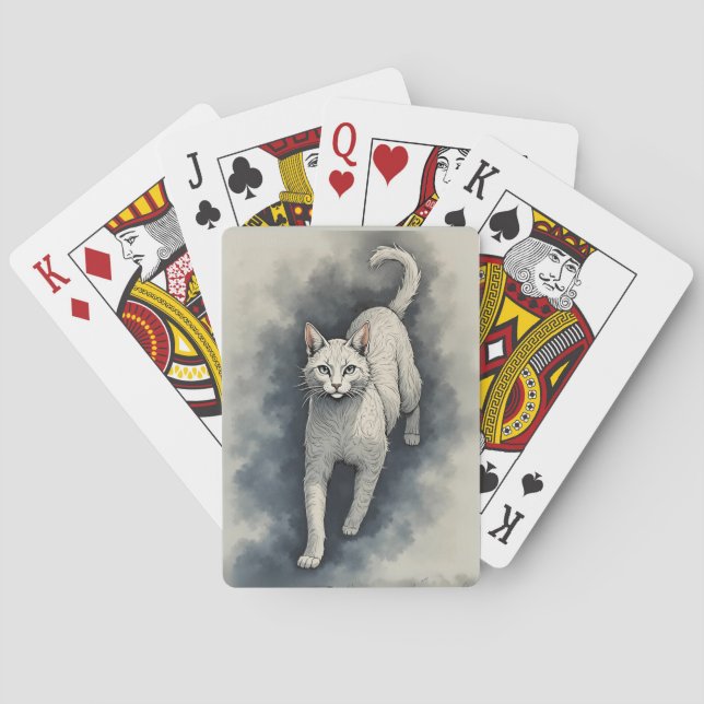 Baralho Gato Branco em Estilo de Desenho a Tinta Chinesa (Verso)