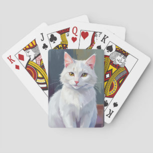Baralho Gato Branco Pintura de Gato de Estimação em Aqua