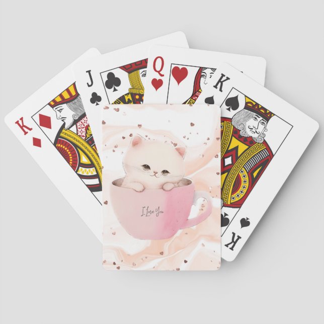 Baralho Gato branco-rosado em uma taça de chá (Verso)
