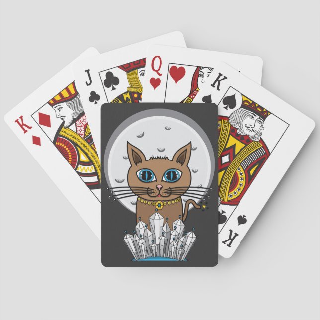 Baralho Gato cósmico da lua - azul - plataforma de cartão (Verso)