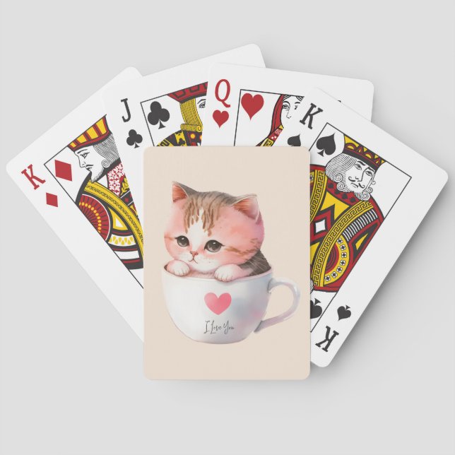 Baralho Gato de Chibi, Rosa, Cinzento, Cinzento-Cinzento,  (Verso)