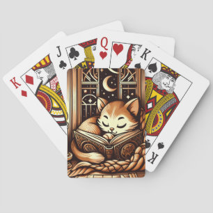 Baralho Gato de estilo Art Déco dormindo com um livro
