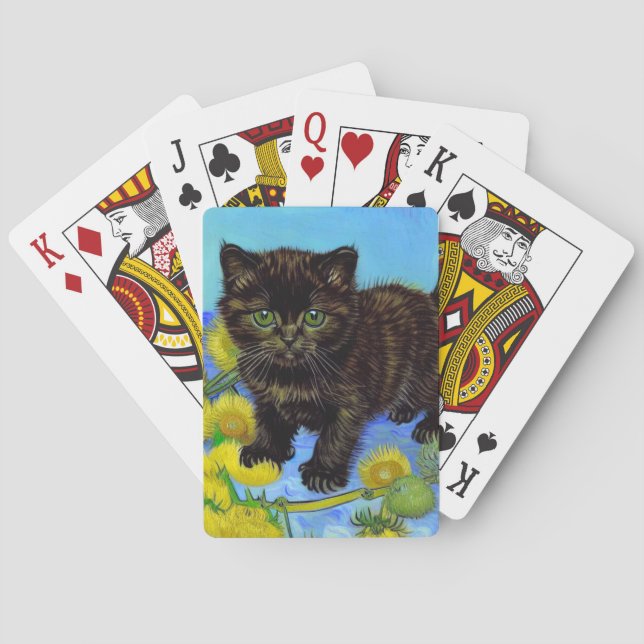Baralho Gato de estilo Van Gogh com Sunflower (Verso)