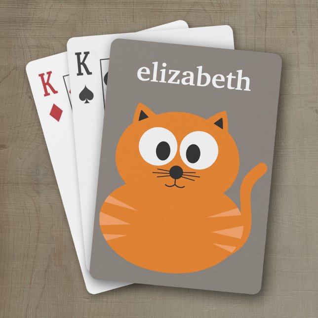 Baralho Gato de Gordura Laranja Cura com Taupe Personaliza (Personalized playing cards with custom text)