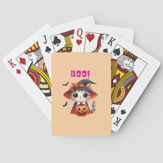 Baralho Gato de Halloween bonito com abóbora e Deco de Cha (Verso)