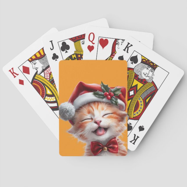 Baralho Gato de Natal bonito com Chapéu Santa e Arco (Verso)