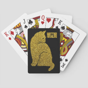 Baralho Gato Dourado no Monograma de Fundo Preto