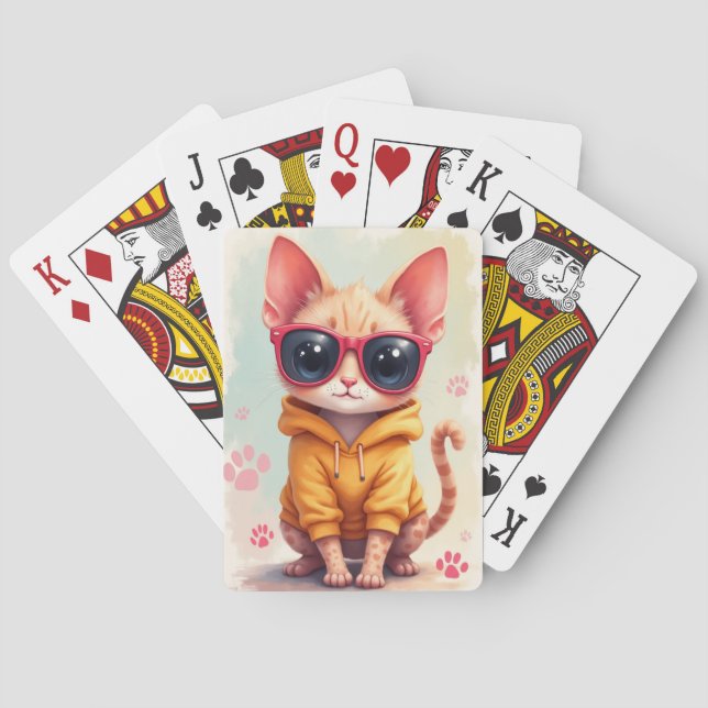 Baralho Gato Kawaii Devon Rex Engraçado (Verso)