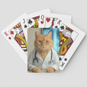 Baralho Gato Laranja Vestindo Jaleco de Laboratório Médico