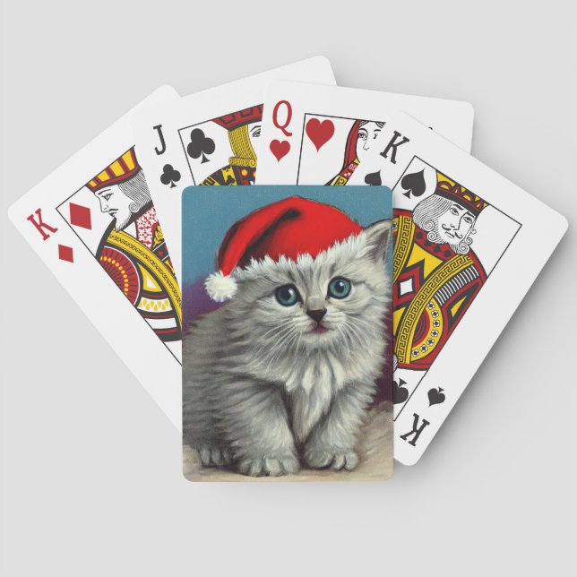Baralho Gato natal vintage em Santa Hat (Verso)