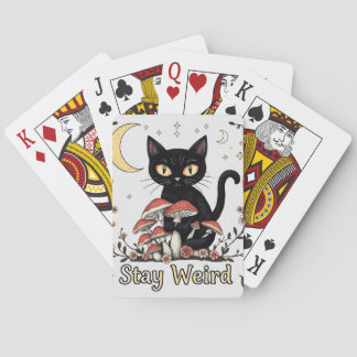 Baralho Gato noir caprichoso enquadrado por cogumelos verm