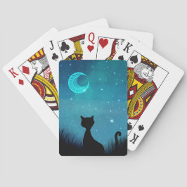 Baralho Gato preto brilho céu noturno ilustração moderna