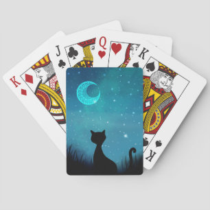 Baralho Gato preto brilho céu noturno ilustração moderna