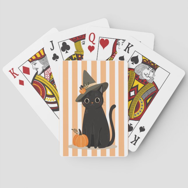 Baralho Gato Preto Fofo de Halloween com Chapéu de Bruxa A (Verso)